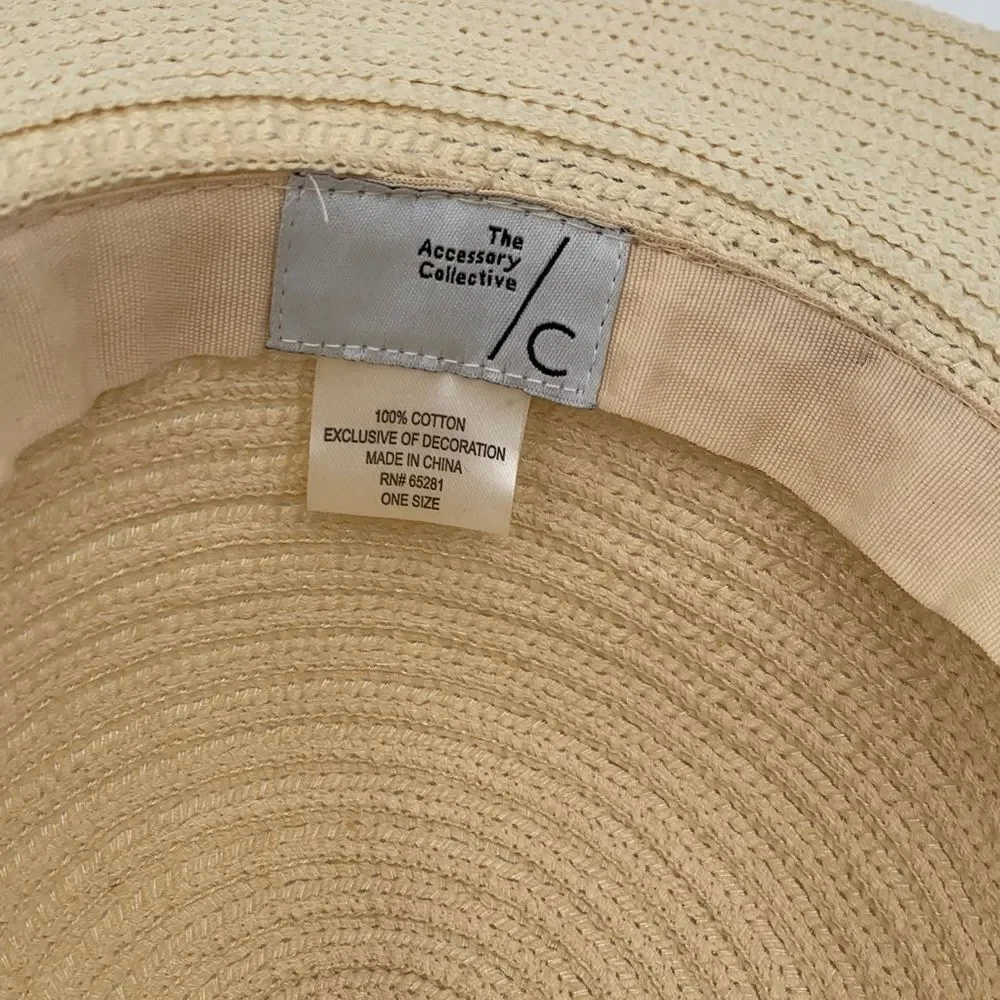The Accessory Collective Wide Brim Straw Sun Hat Beaded Band Panama Style OS